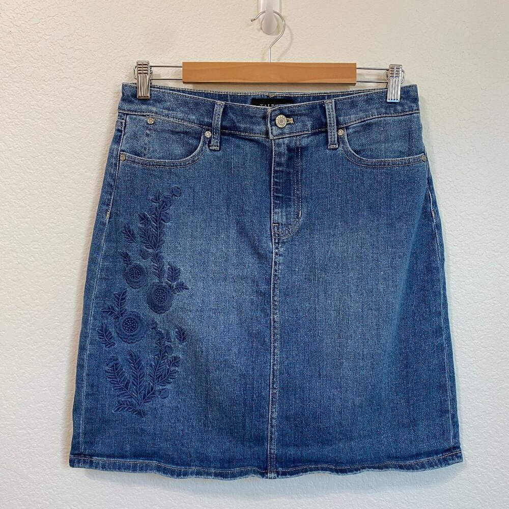 Talbots Embroidered Denim Mini Skirt A Line Size 6